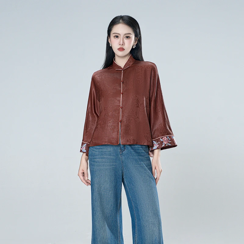 红云纱（君妍）提花拼接刺绣中式气质百搭宽松复古上衣-60141