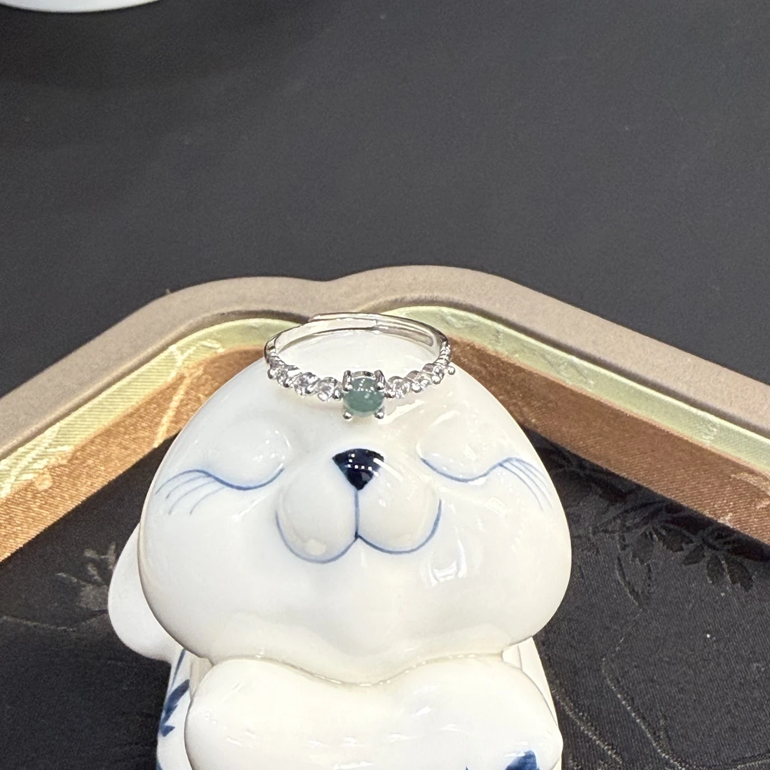 【星漫】天然A货翡翠蓝水简约气质银戒指FY689