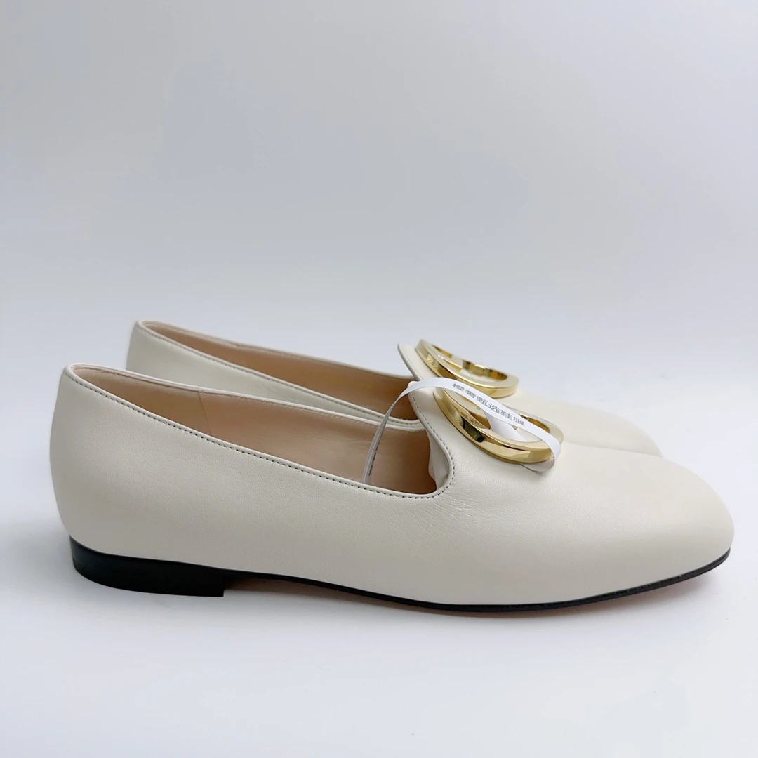全新未使用 GUCCI/古驰 36码/白色双G平底乐福鞋/ys00016