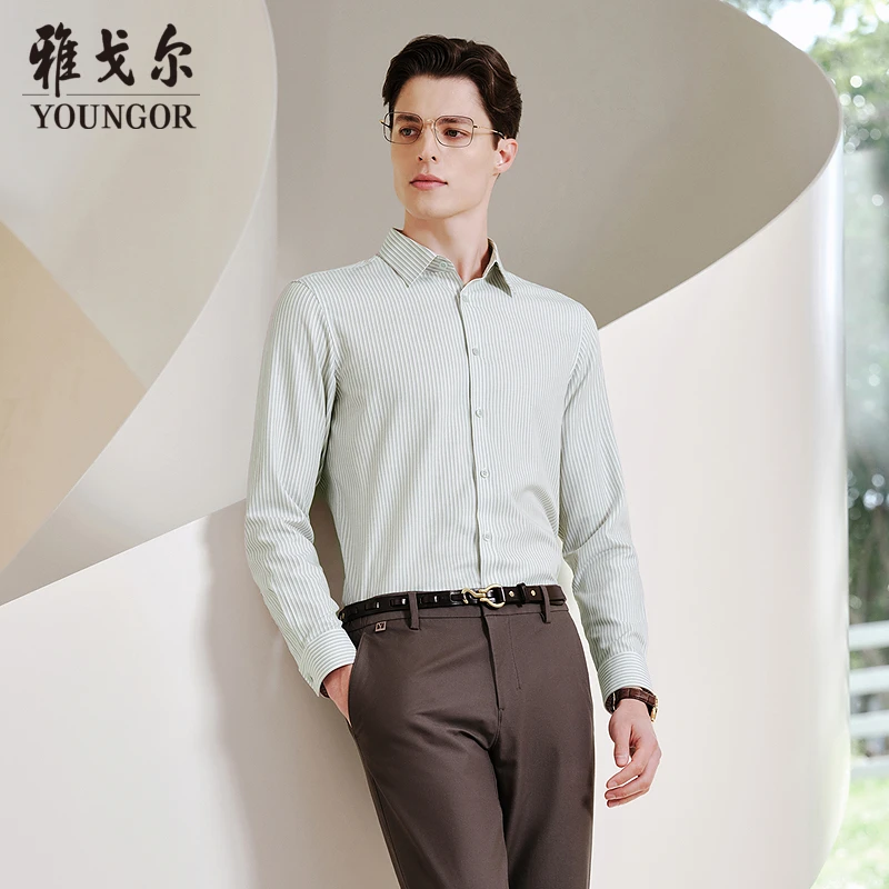 【条纹 棉+桑蚕丝】雅戈尔男士商务春夏透气衬衣时尚常规衬衫114816