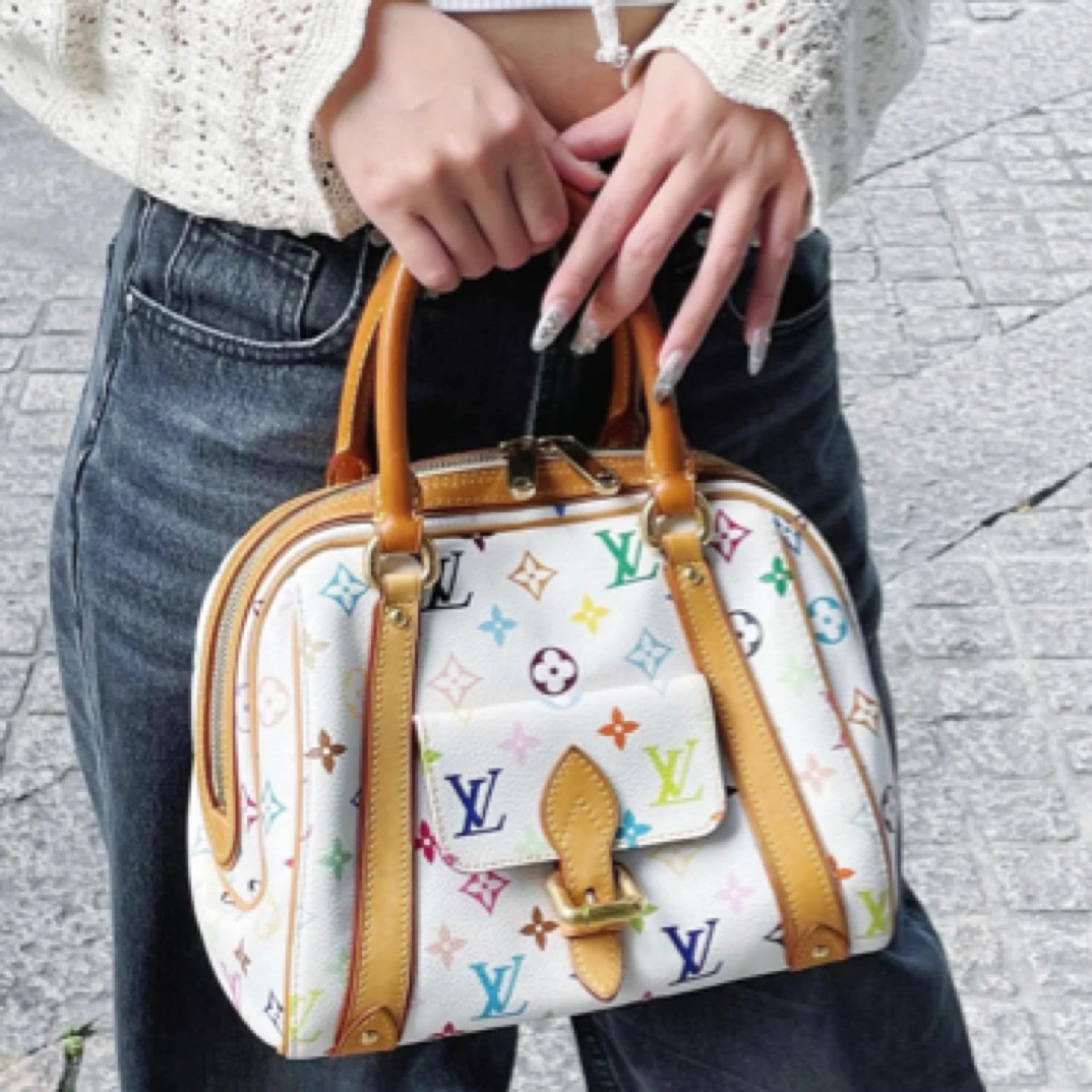 95新 LouisVuitton/路易威登 LV白三彩保龄球手拎包枕头包中古
