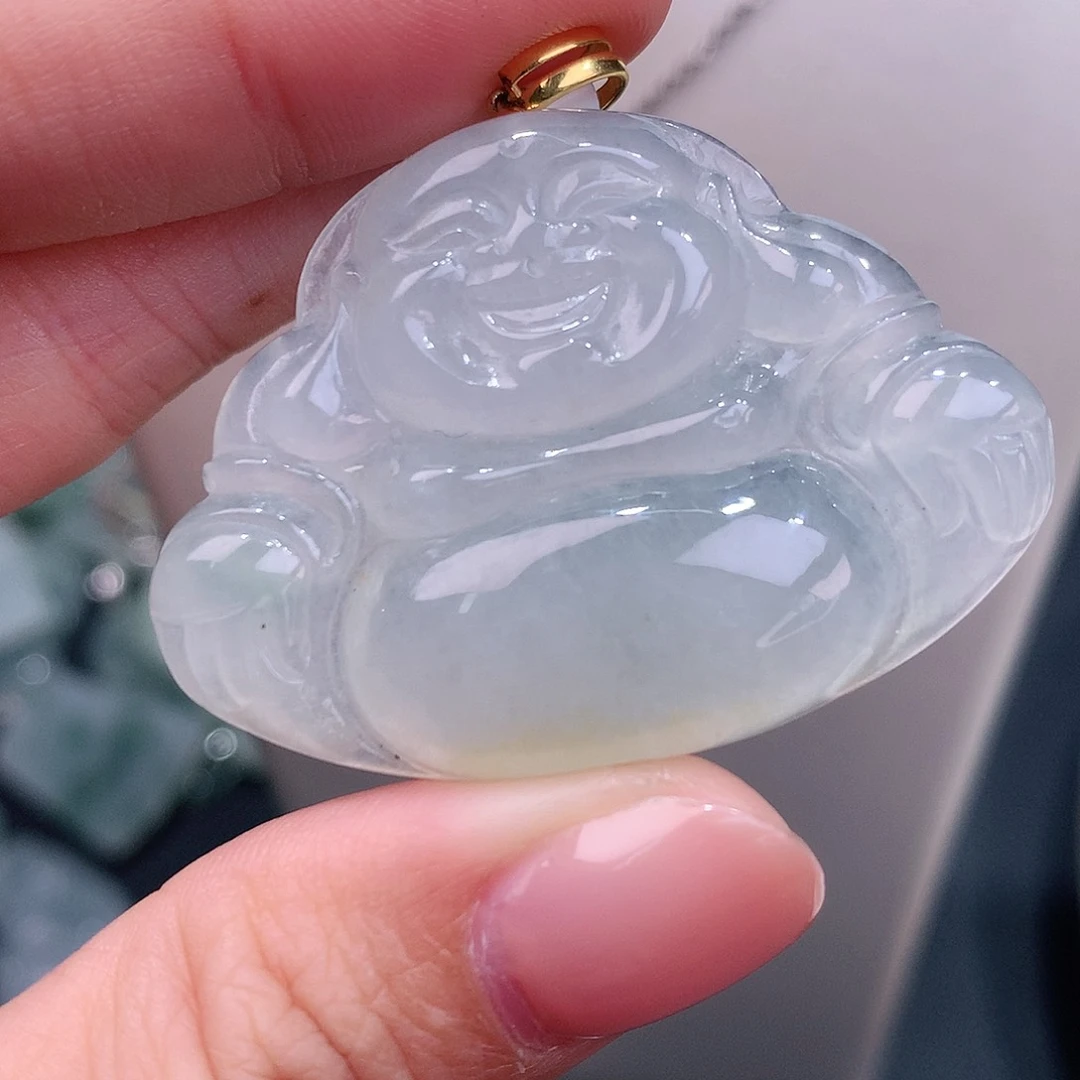 颈饰18K金镶嵌翡翠洒金大佛公