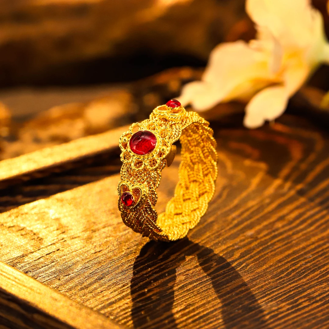 鸣钻国际【晓韵专享】足金999 古法珐琅编织珠光宝气戒指 HJJ147