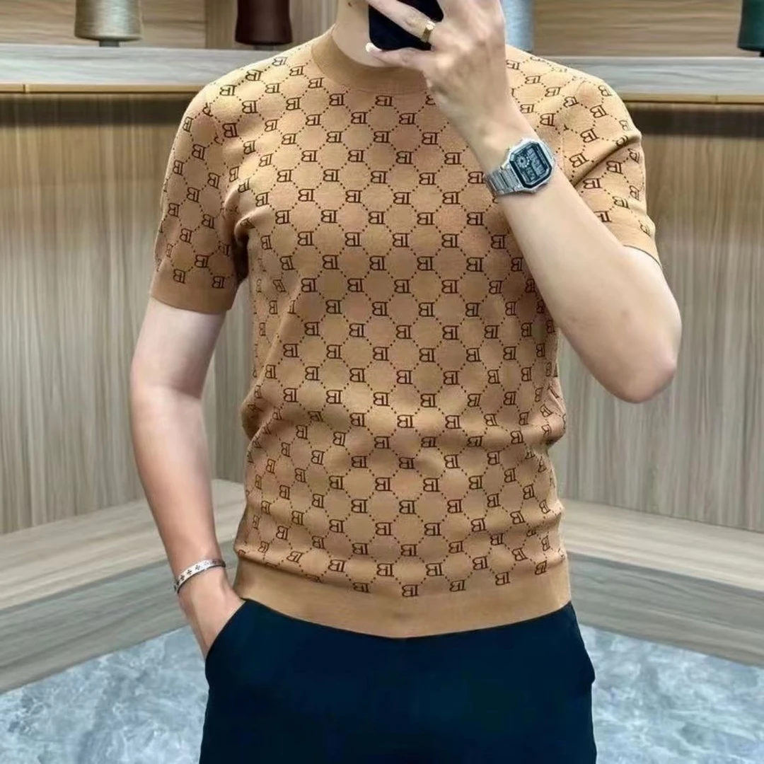 海澜之家运动欧货高端短袖恤男夏季时尚潮牌冰丝针织半截袖男士圆
