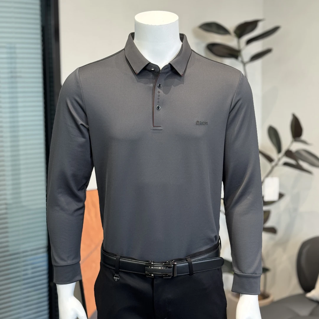 免烫百搭休闲潮流翻领秋季翻领T恤商务T恤高领时尚长袖