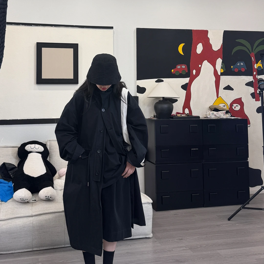 橘子罐头新款宽松潮流百搭休闲韩版街头中长款连帽时尚森系风衣