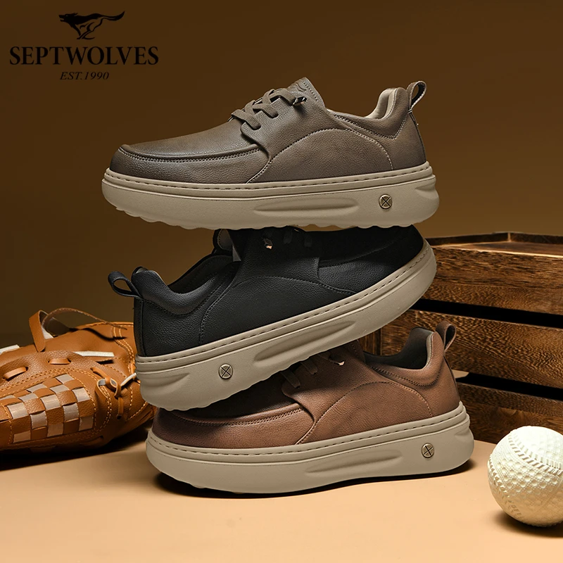 七匹狼2025秋冬新款软底增高防滑耐磨防水复古百搭时尚休闲皮鞋