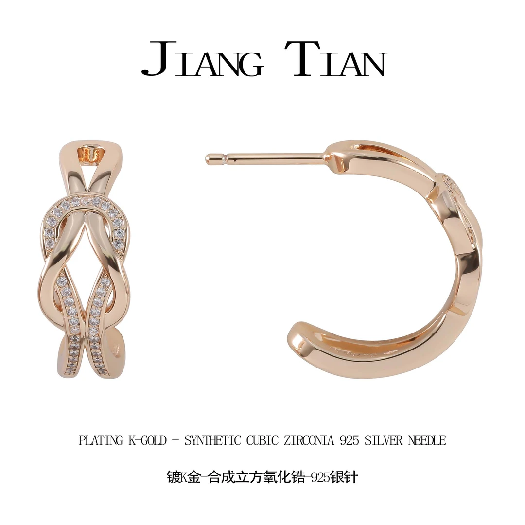 铜合金合成锆石耳饰 CNC精工 白色拉环耳钉 E4188