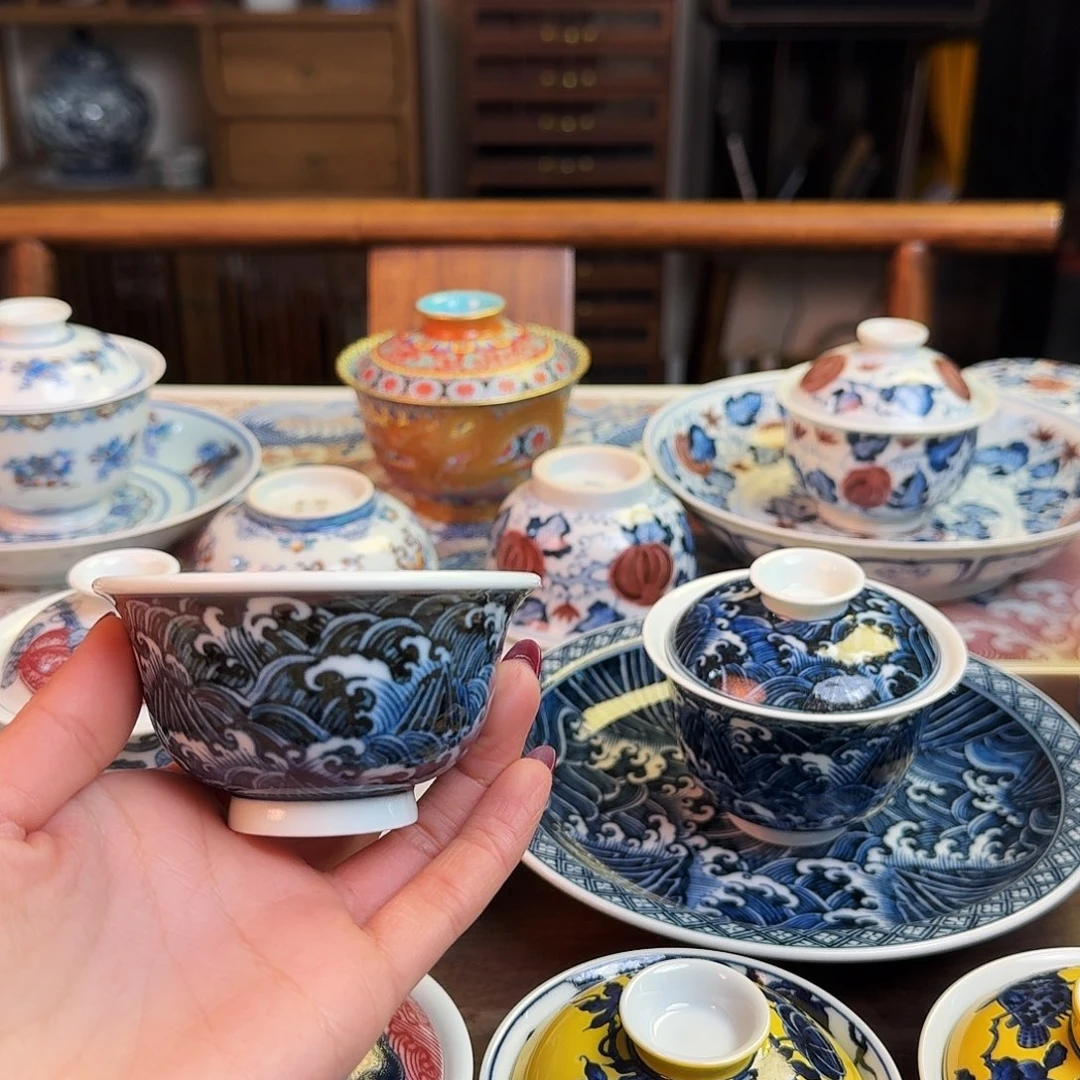 杯꧁****꧂重工柴窑江涯海水三件套