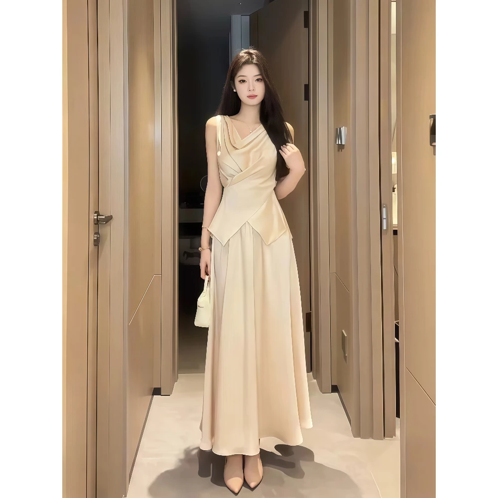 法式高级感御姐绝美荡领无袖上衣半身裙套装夏季高腰长裙一整套