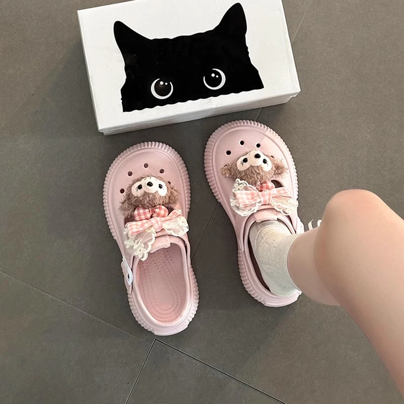 时尚可爱卡通包头小动物洞洞鞋女2025夏季新款外穿透气休闲凉拖鞋