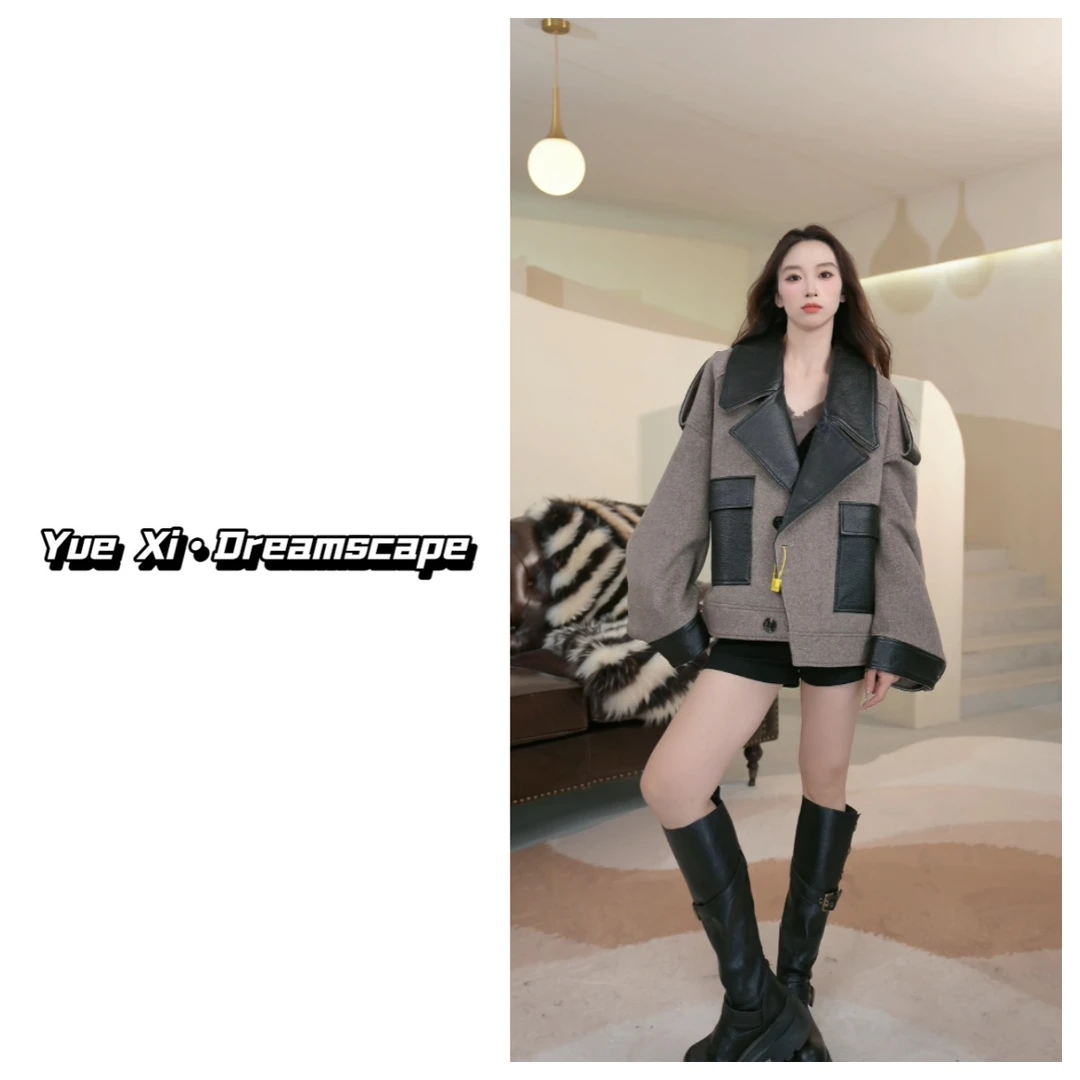 Yue Xi”韩丝绒芳“50268宽松设计师轻奢毛呢大衣时尚气质
