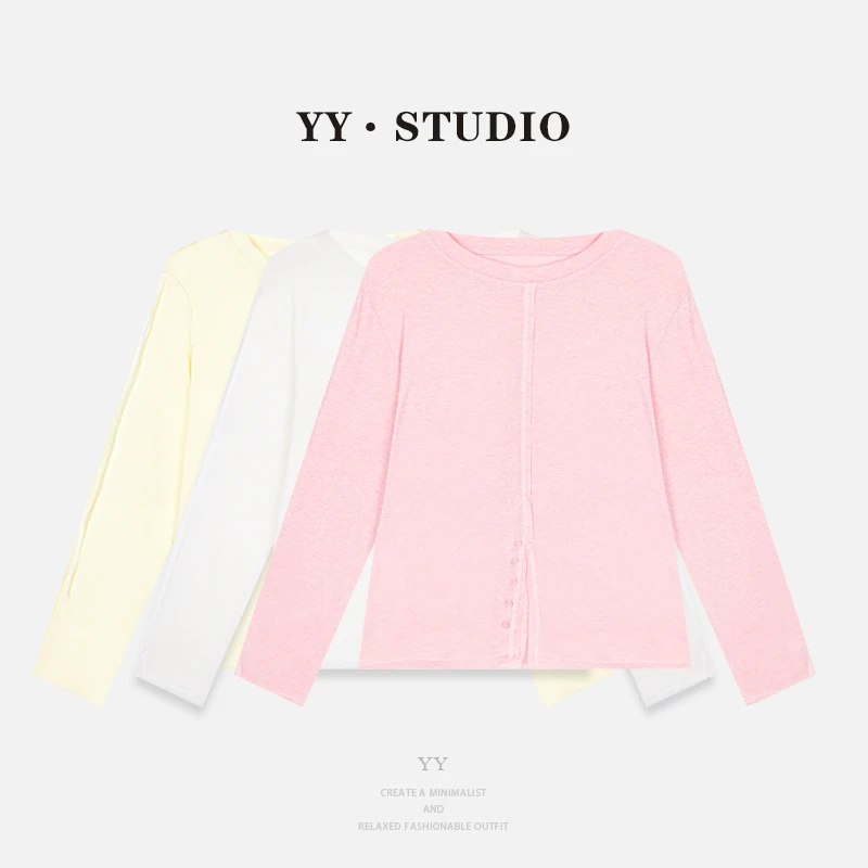 【YANYAN】夏季百搭纯色装饰扣防晒长袖T恤YY-3383