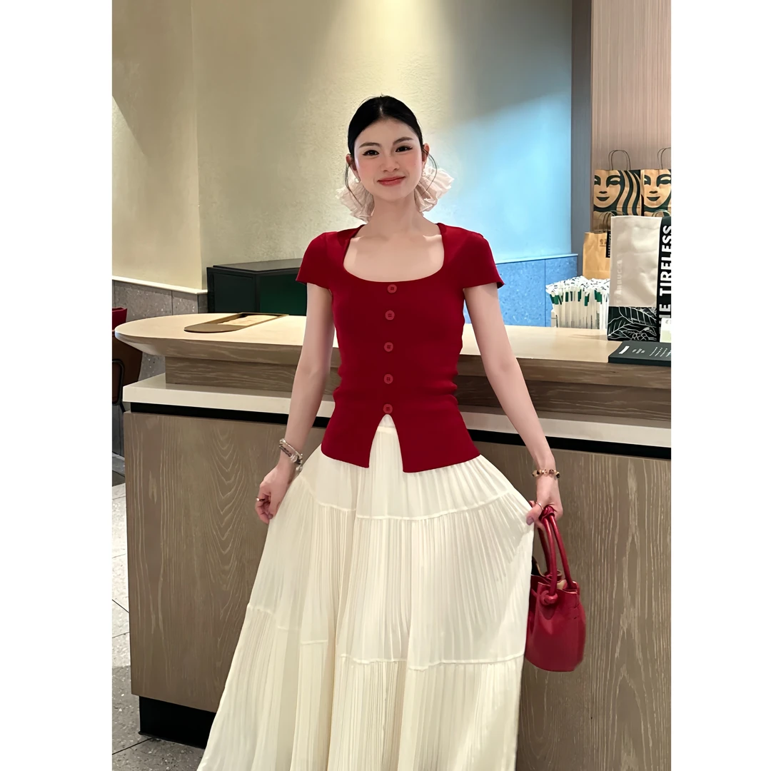 李慧一【柔白夏风】温柔法式夏季无袖短袖时尚气质显瘦设计感上衣