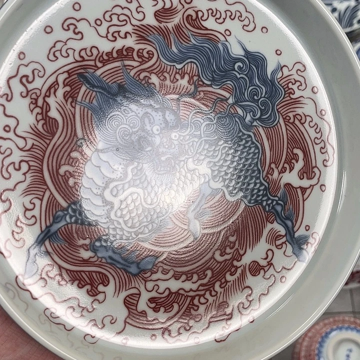 瓷片景德镇麒麟踏浪大壶承
