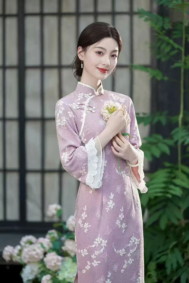 苏故里【汀兰】文艺气质修身高端日常旗袍奢华气质单层衣长120