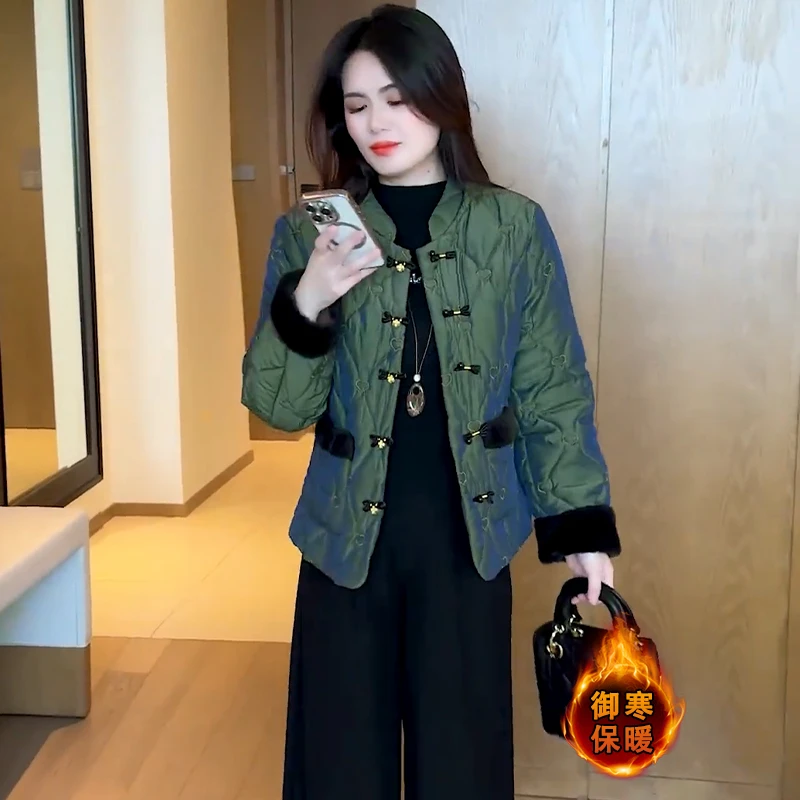 时尚加绒加厚新中式短款棉服女2025冬季新款洋气保暖显瘦棉衣外套