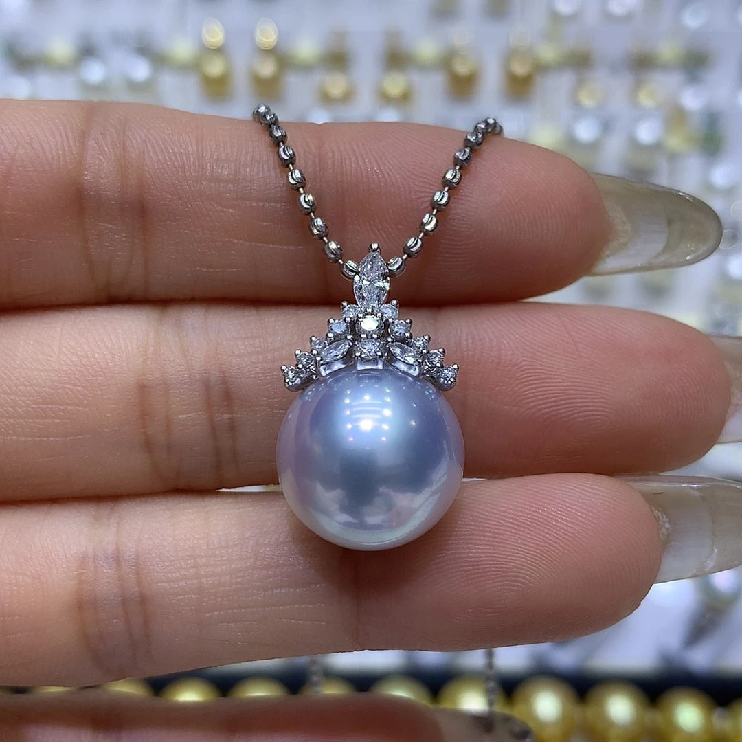 海水珍珠吊坠(不含链)18K金镶嵌夕*15/16mm澳白