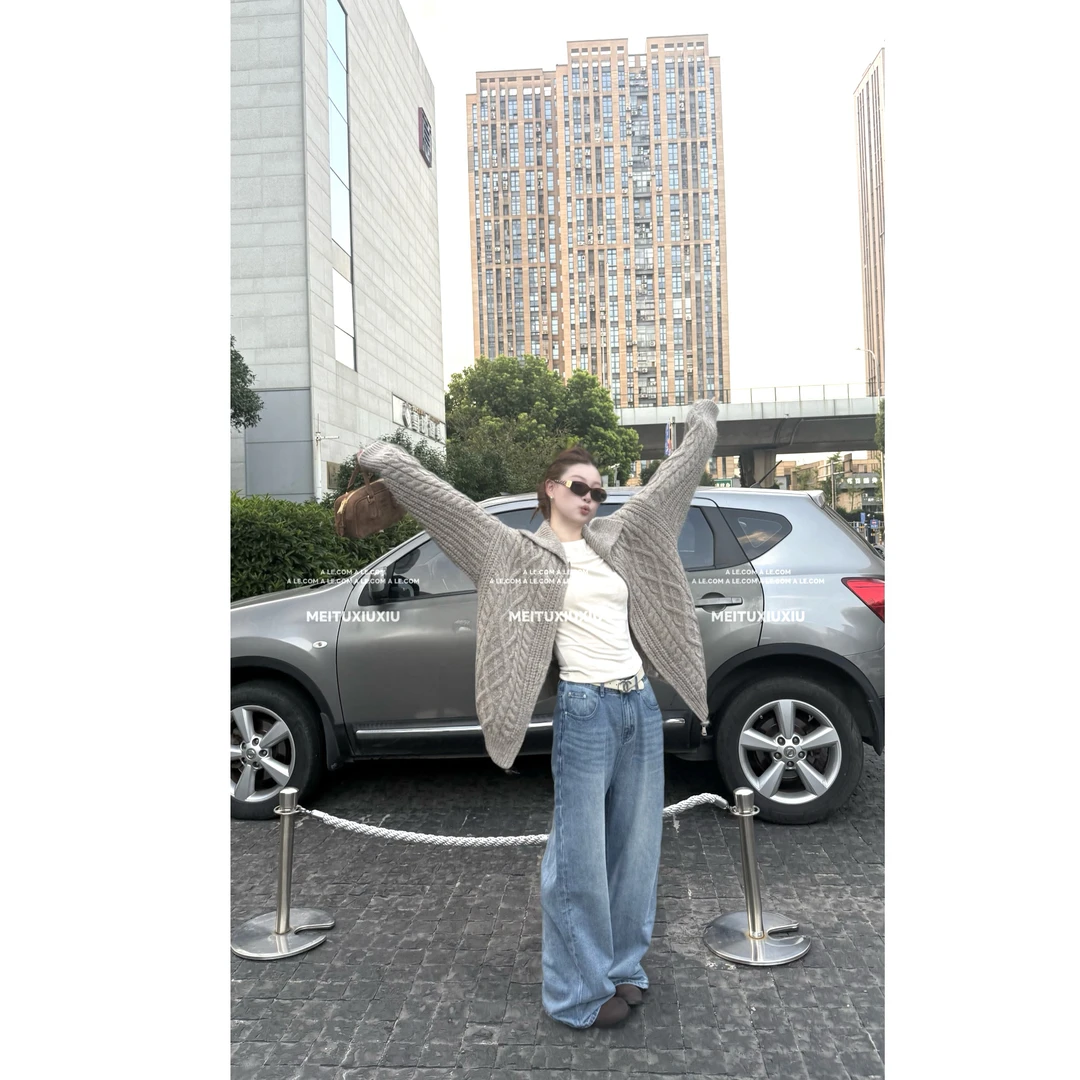 【阿乐家】大码微胖“花生糖”老钱风复古polo领拉链毛衣