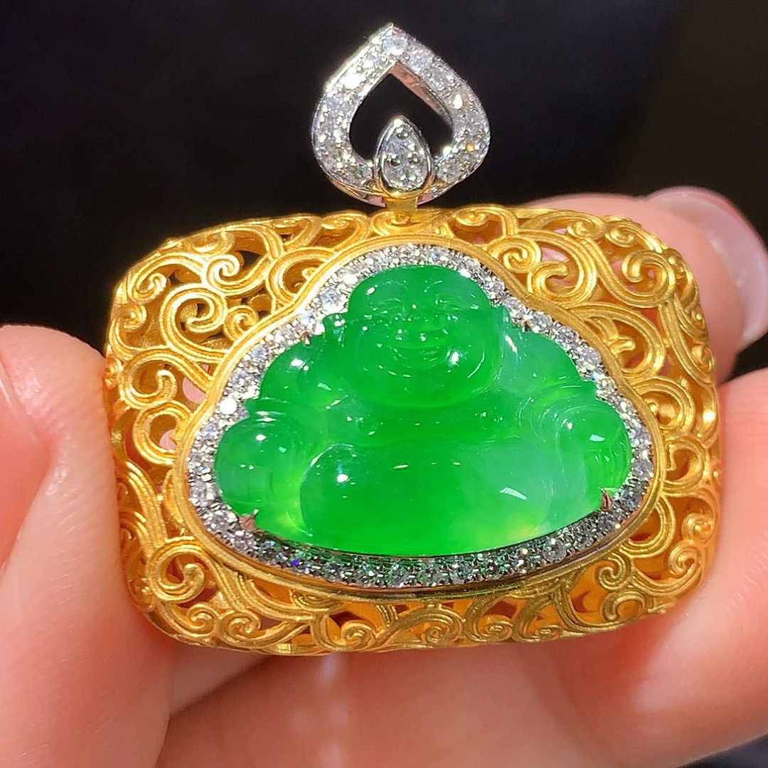 翡翠18K金镶嵌吊坠(不含链)