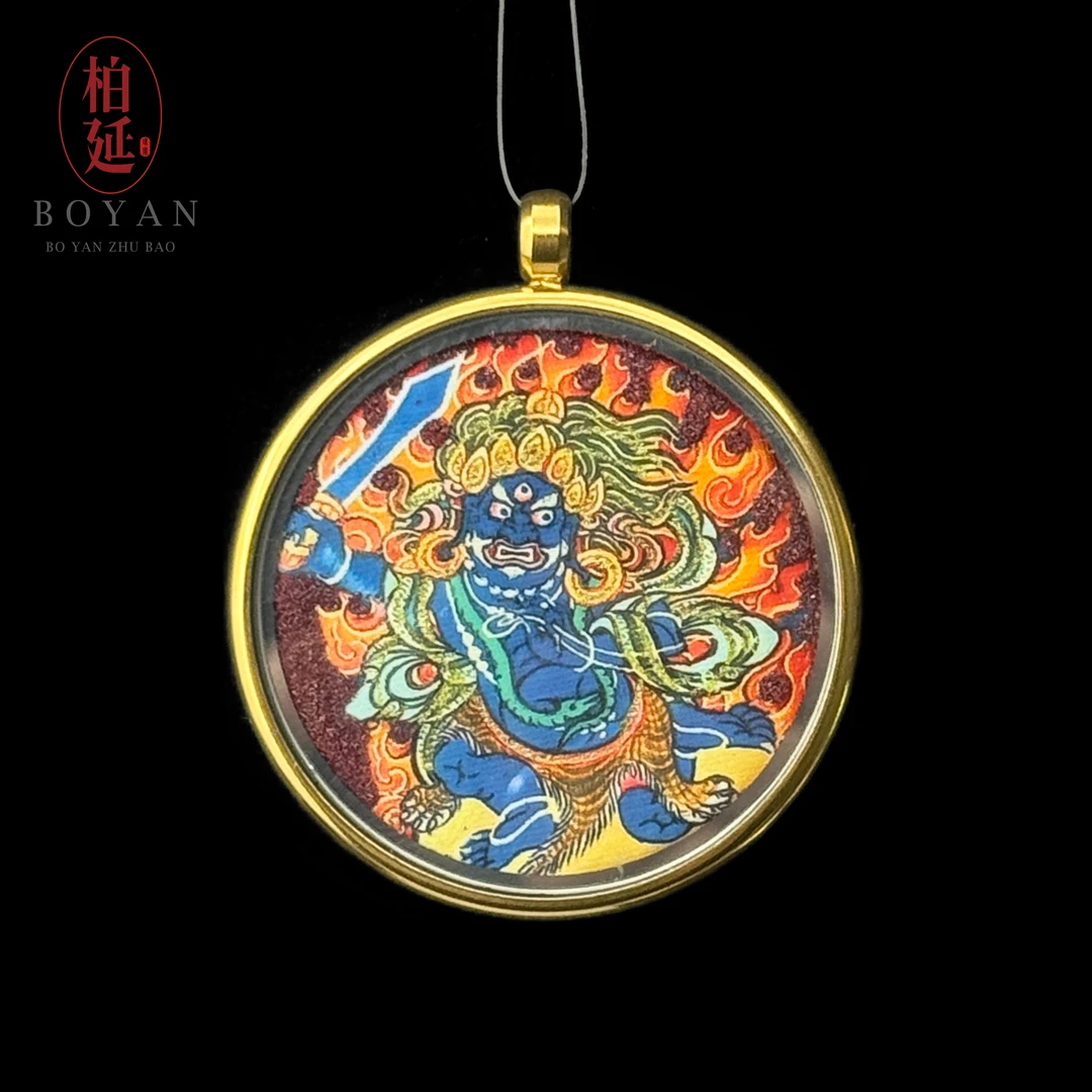 含辰砂工艺品【原创】手绘朱砂吊坠大黑天古法工艺金色民族风BY2362