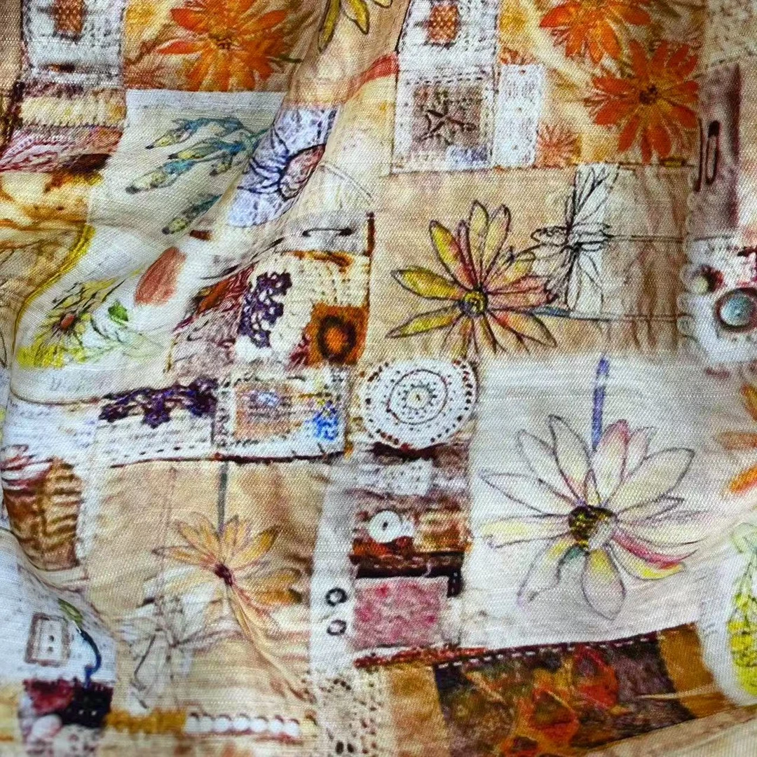 【绒兰】天丝苎麻数码印花面料 247号 花向阳