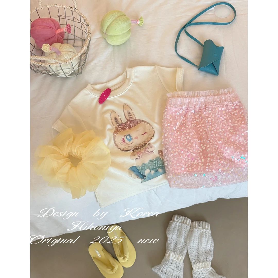 【小拉布】三Hihoniya~2025夏季亲子卡通烫钻亮片轻薄透气套装