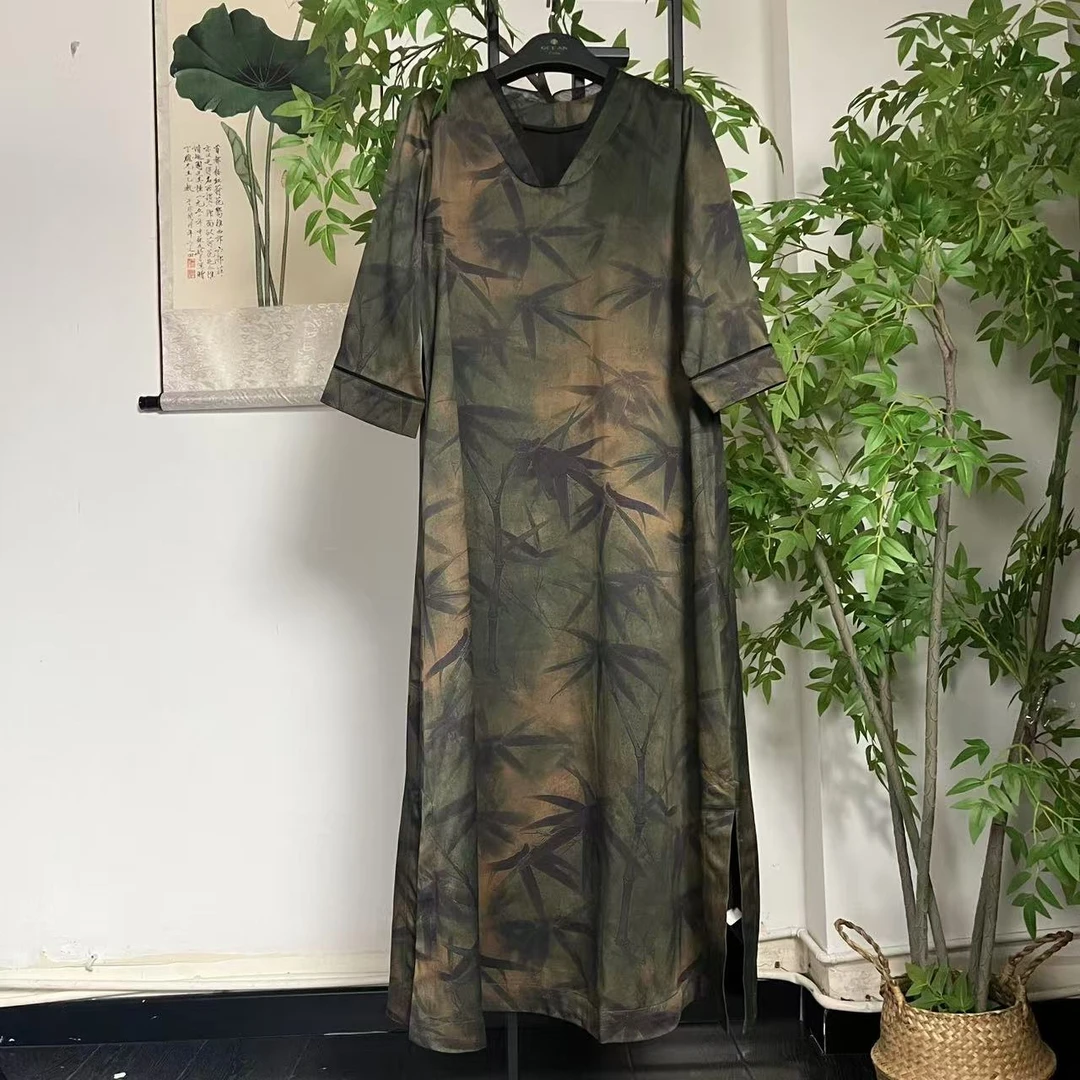 【佳鑫香云纱】桑蚕丝香云纱专柜款百搭国风连衣裙NRSB-889550