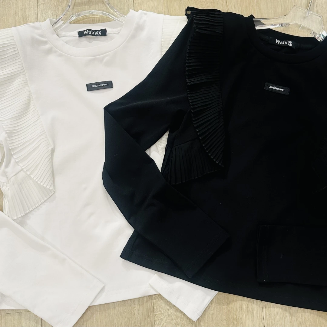 【济州岛】WS 木耳拼接长袖短款打底衫80058