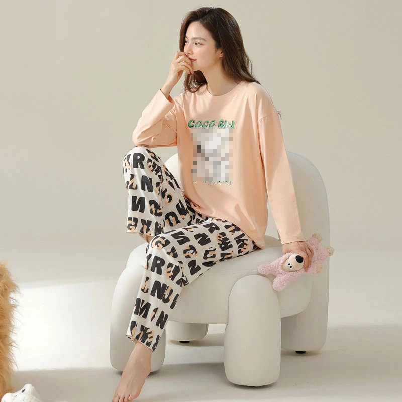 女款休闲长袖睡衣套装卡通春秋季家居服套装居家2830