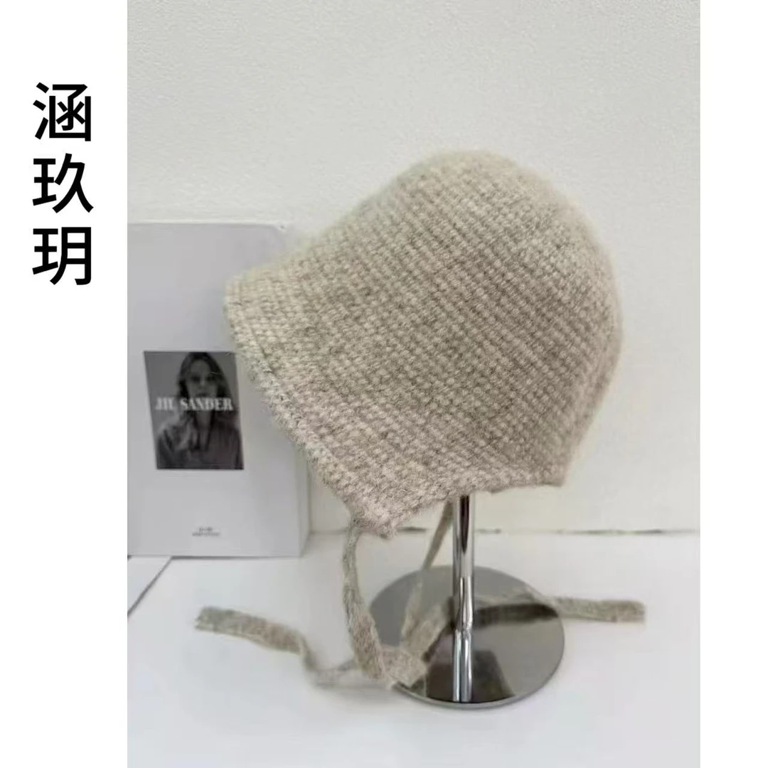 涵玖玥【针织渔夫帽】韩系秋冬显脸小时尚系带飘带百搭渔夫小盆帽