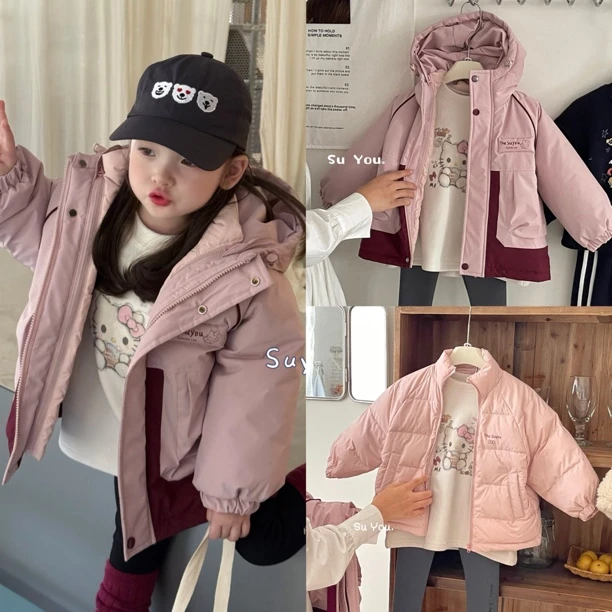 苏右 25冬 86033女童粉色连帽三合一羽绒外套（汉服）