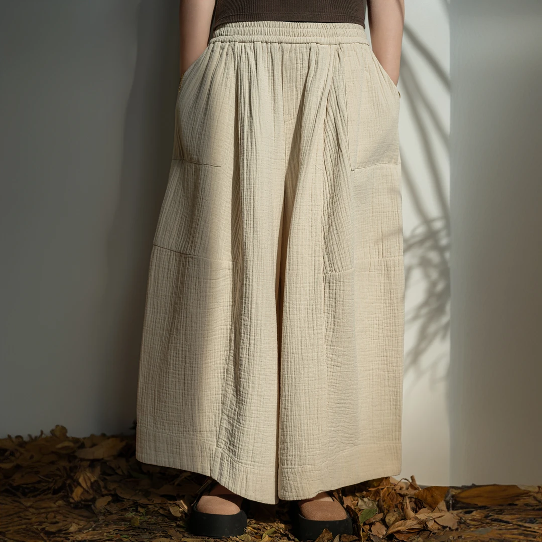 Z·X/珍夕2025新款原创棉麻国风复古穿搭阔腿宽松飘逸文艺穿搭长裤