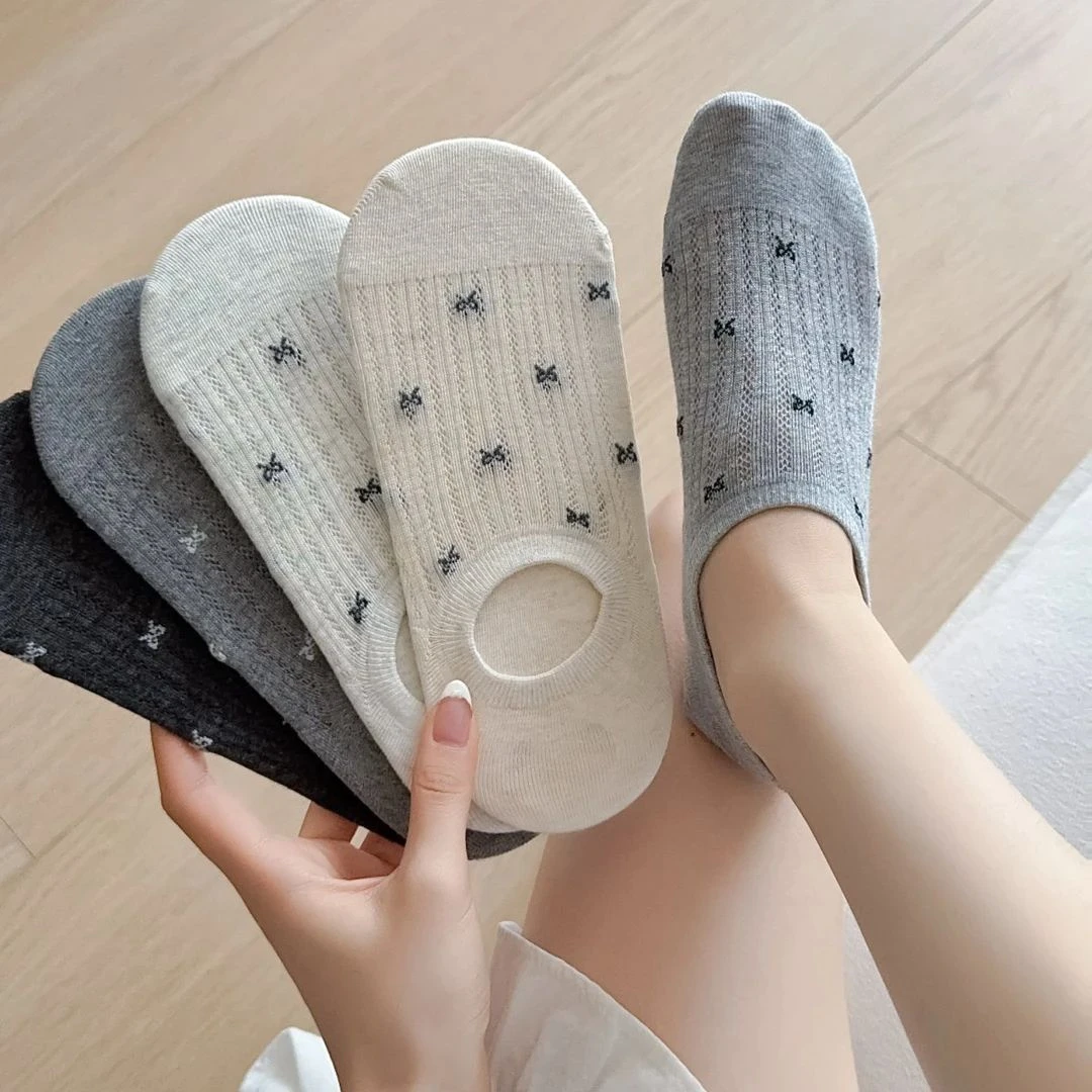蝴蝶结ins风女士袜子船袜夏季薄款防滑不掉跟隐形镂空透气浅口袜