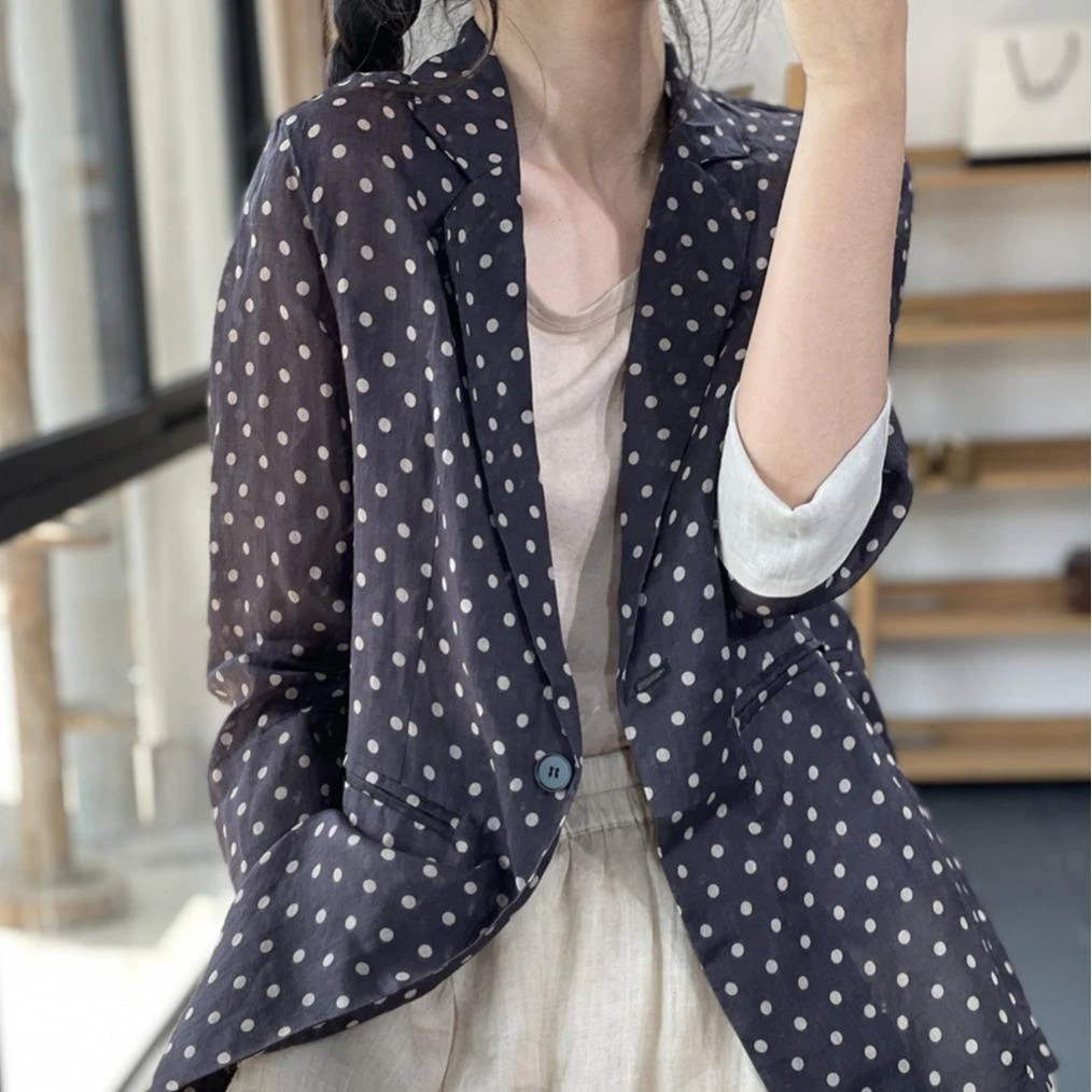 清仓品牌尾单意大利一线2025春夏波点宽松上衣显瘦西装服外套