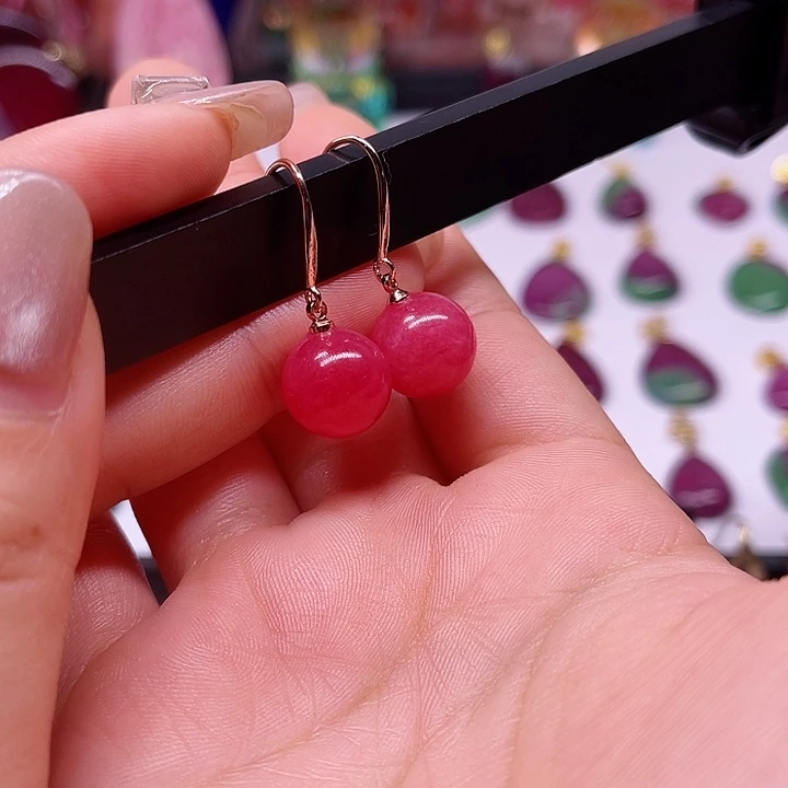 红宝石蔷薇耳坠银S925镶嵌