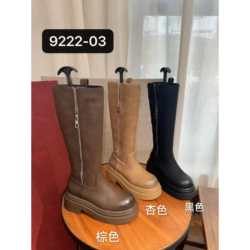 唐乐乐｜25new新款时髦侧边拉链骑士靴厚底长筒靴女 9222-03