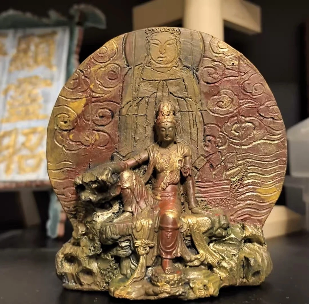 微雕水月观音-纳尔逊博物馆小摆件桌面物件手工制 佛像 9*9.5*4cm