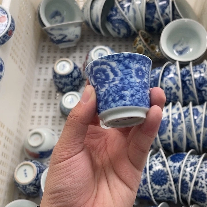 瓷片景德镇青花万花小客杯