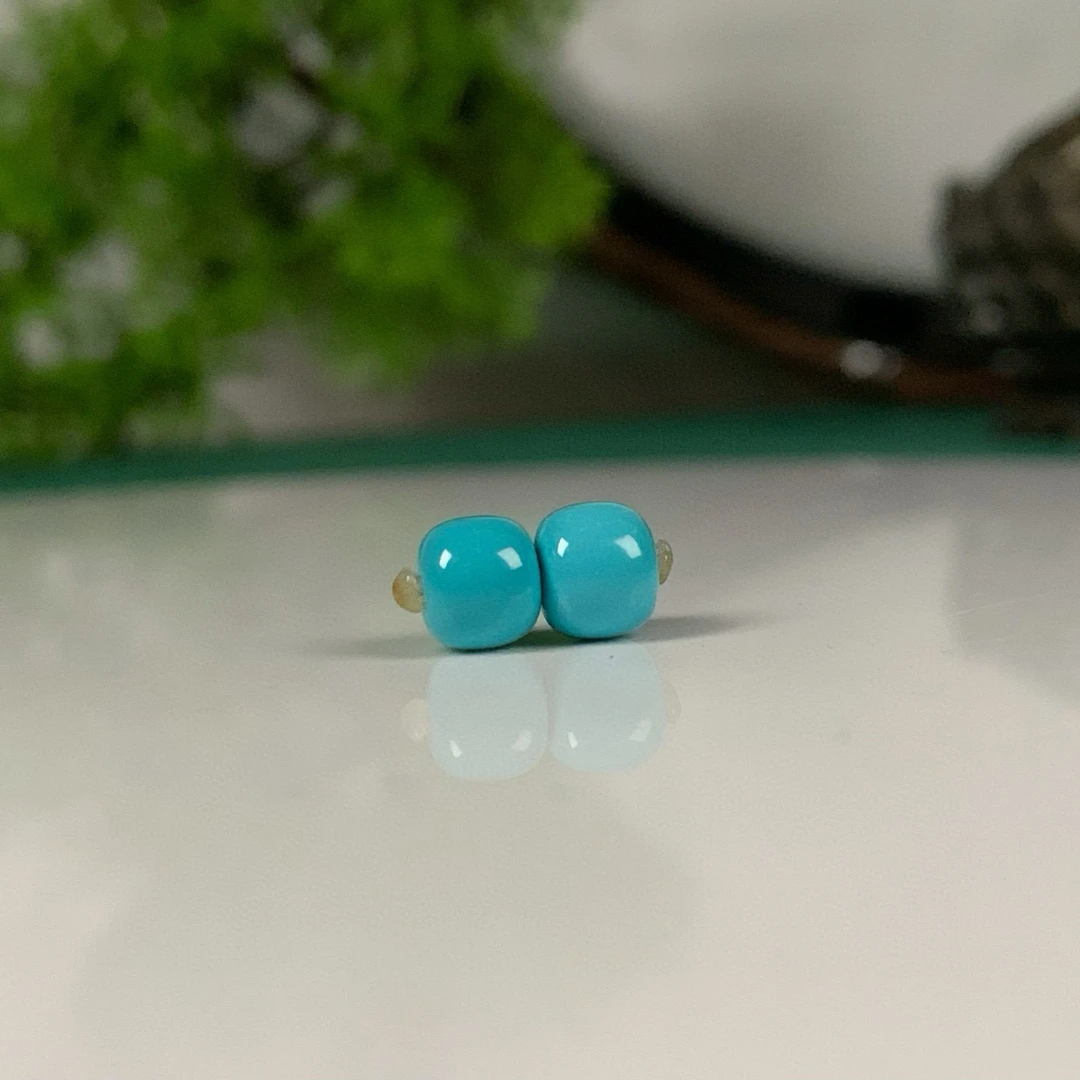 湖北原矿无优化绿松石高瓷蓝老型对珠