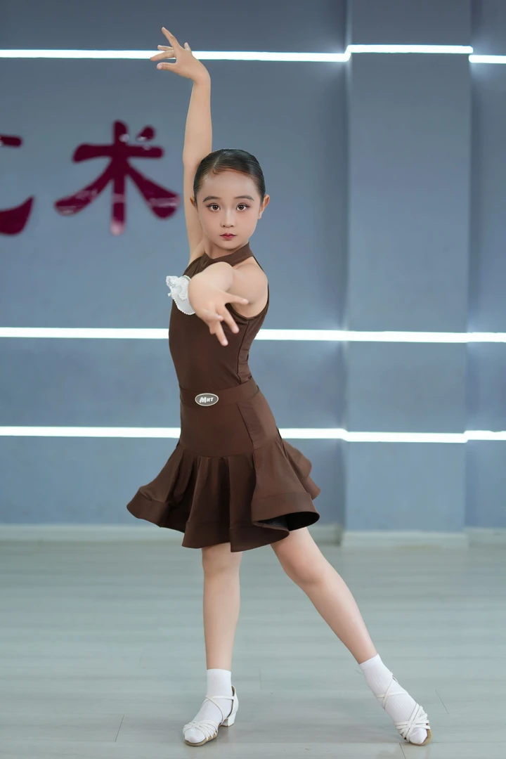 女童拉丁舞练功服少儿拉丁舞比赛服吊带网款式夏季露背舞服舞蹈服