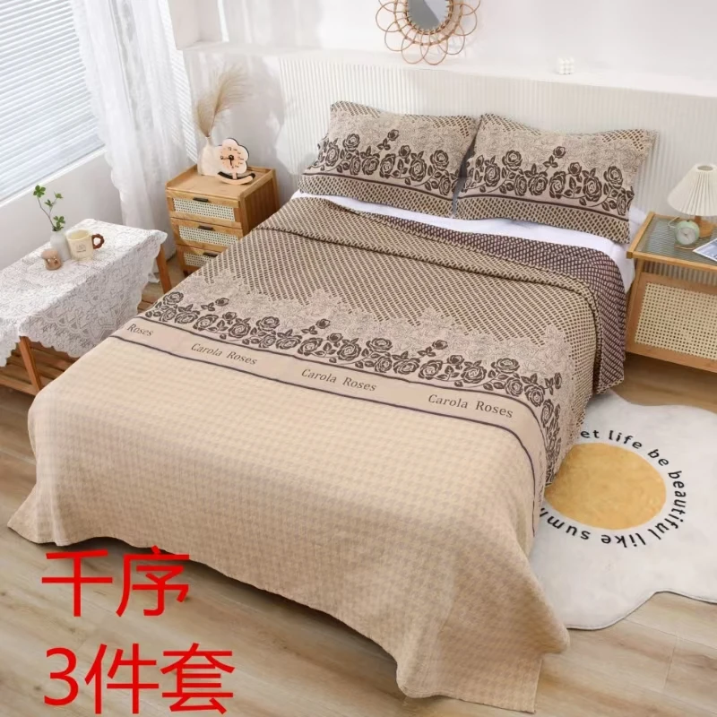 【千序】高端中古风汉麻三件套230*250加厚款床盖52*78枕巾一对