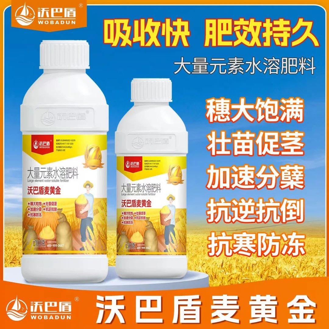 沃巴盾麦黄金抗寒防冻壮苗促茎抗逆抗倒伏穗大粒饱批发水溶肥