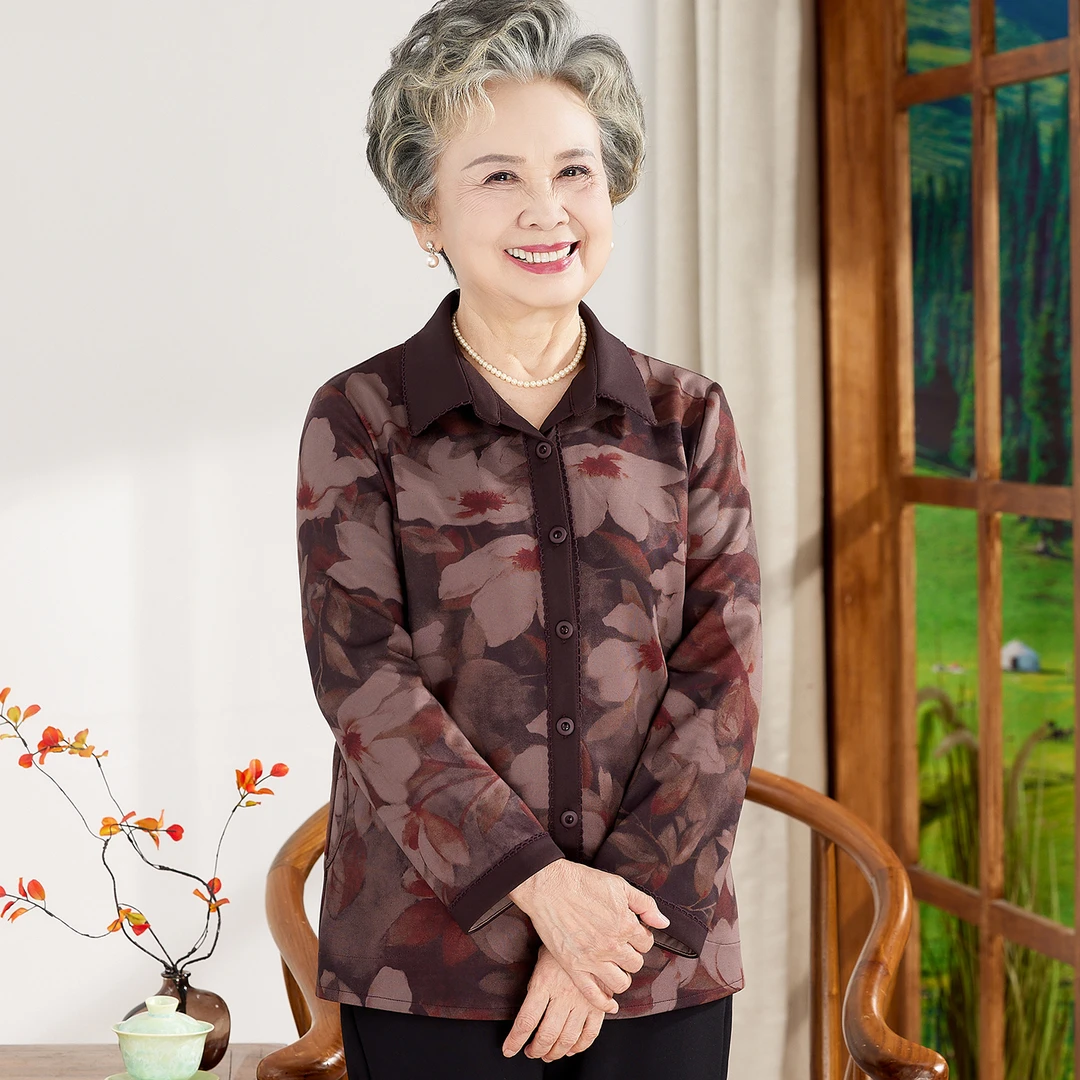 奶奶秋装长袖衬衫老年人中国风高贵上衣老太太老人衣服妈妈薄外套