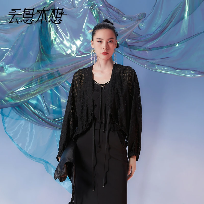 Ysimo-X云思木想2024秋绑带千鸟格绣品100桑蚕丝上衣女外套12167