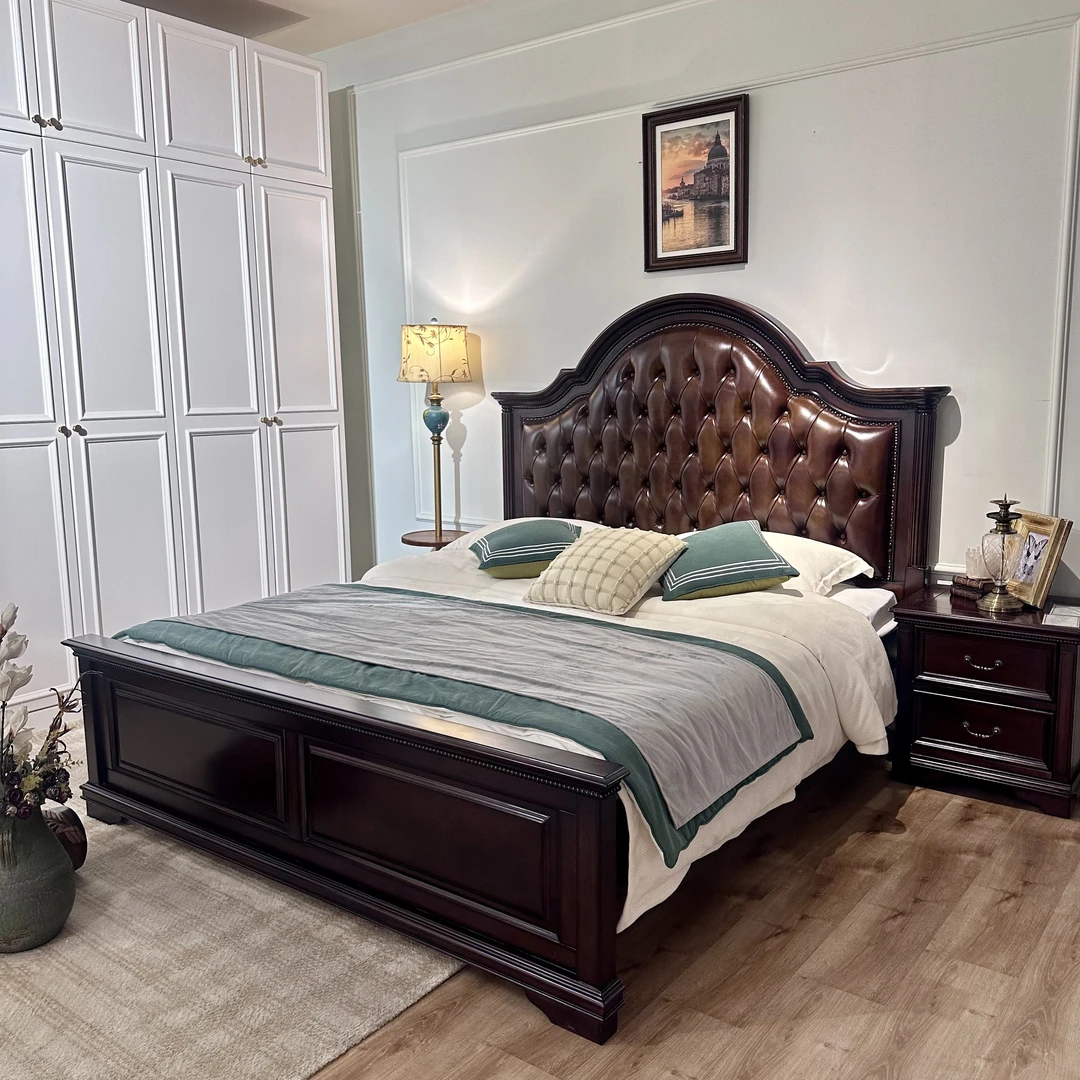 【品牌代工】庄园KP1758美式风格主卧双人床头层牛皮软包床环保家具