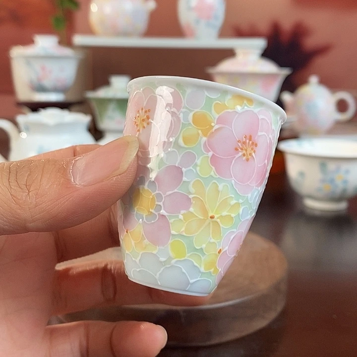 万花釉下手绘品茗杯