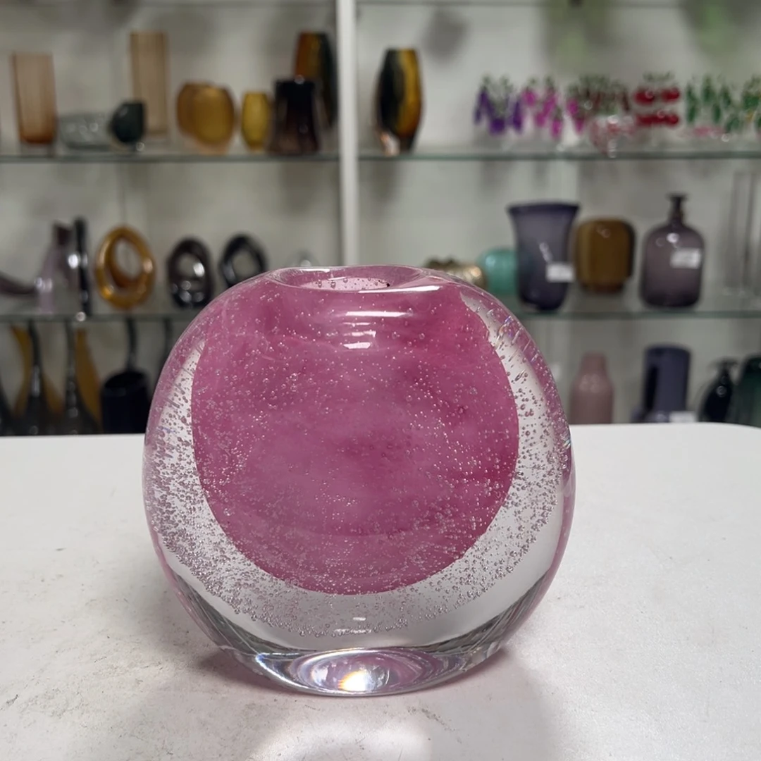 金粉气泡厚壁小扁花瓶高度14微瑕