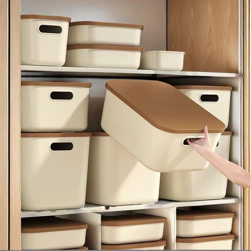 桌面收纳盒带盖大容量收纳箱储物盒家用长方形玩具零食杂物收纳筐