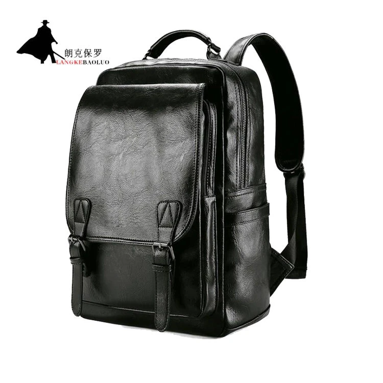 真皮质感男士背包双肩包男时尚潮流休闲旅行包真皮软皮大容量书包